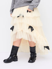 Bow Decor Layered Midi Skirt Curve & Plus