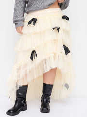 Bow Decor Layered Midi Skirt Curve & Plus