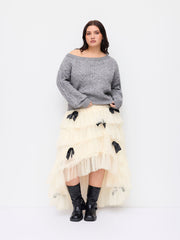 Bow Decor Layered Midi Skirt Curve & Plus