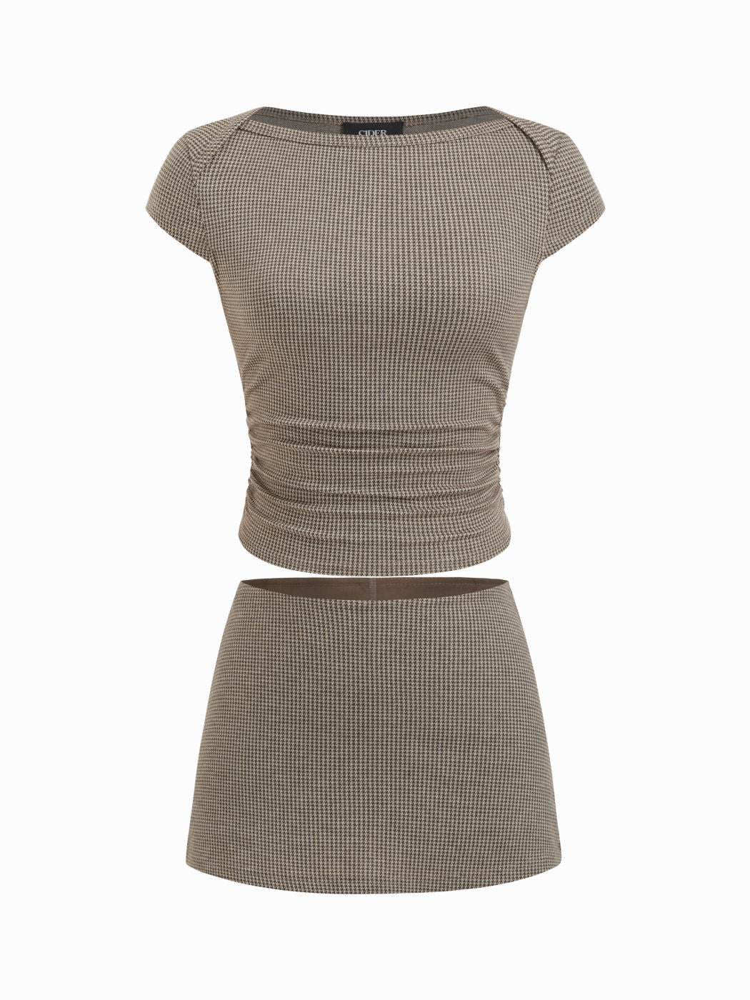 Cotton-blend Boat Neck Polka Dot Ruched Tee & Mini Skort