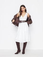V-neck Solid Ruffle Hem Maxi Dress