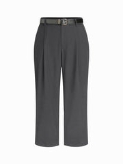 High Waist Solid Tapered Trousers With Belt Curve & Plus