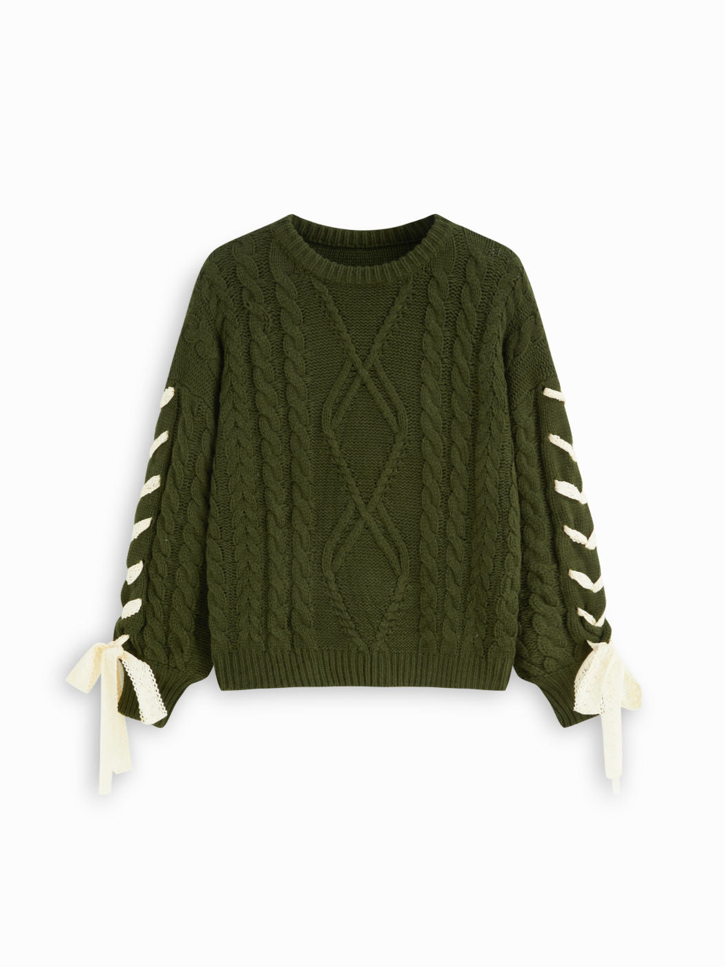 Cable Knit Lace Up Knotted Oversized Sweater Curve & Plus