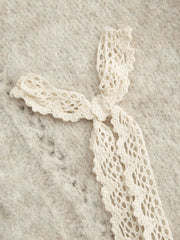 Knit Wool-blend V-neck Long Sleeve Lace Bowknot Button Oversized Cardigan