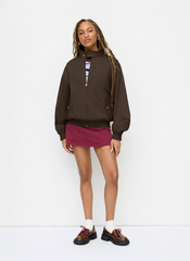 Reversible Cotton-blend Stand Collar Houndstooth Oversized Bomber Jacket