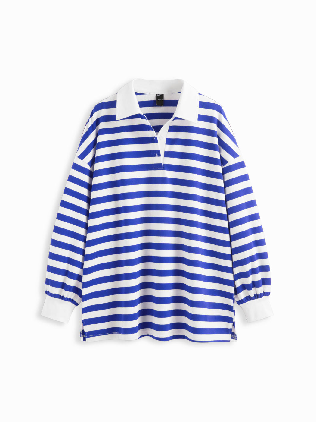 Cotton-blend Collar Striped Contrasting Binding Oversized Sweatshirt