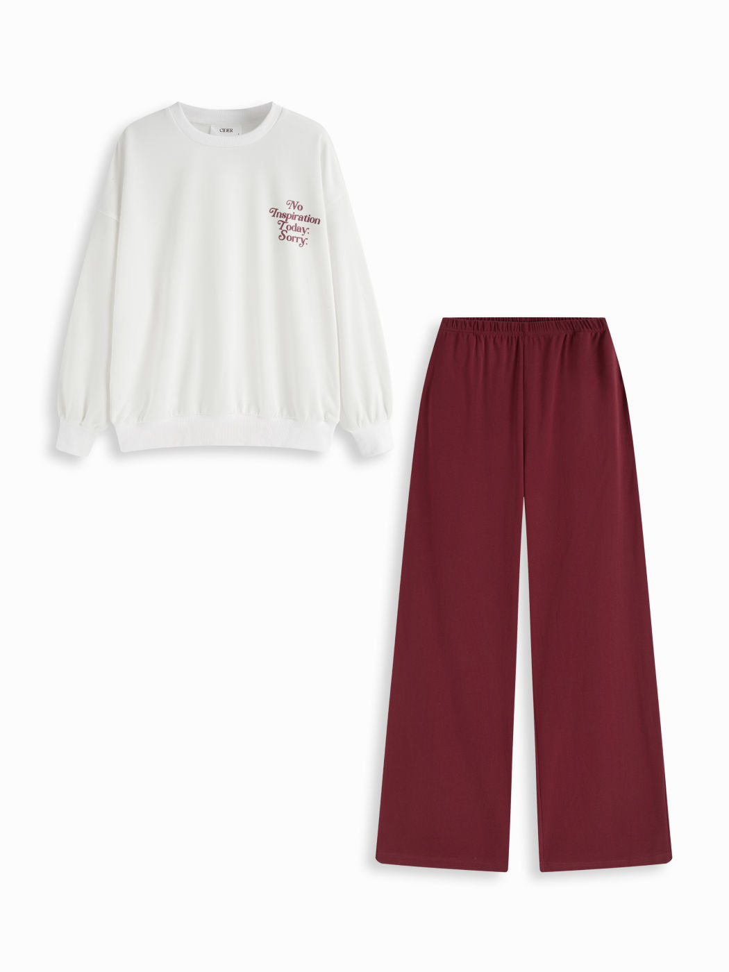 No Inspiration Today Sorry Cotton-blend Round Neckline Oversized Top & Mid Rise Elastic Waist Wide Leg Trousers Loungewear Set