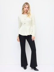 Floral Boat Neck Long Sleeve Backless Knotted Cinched Waist Blouse