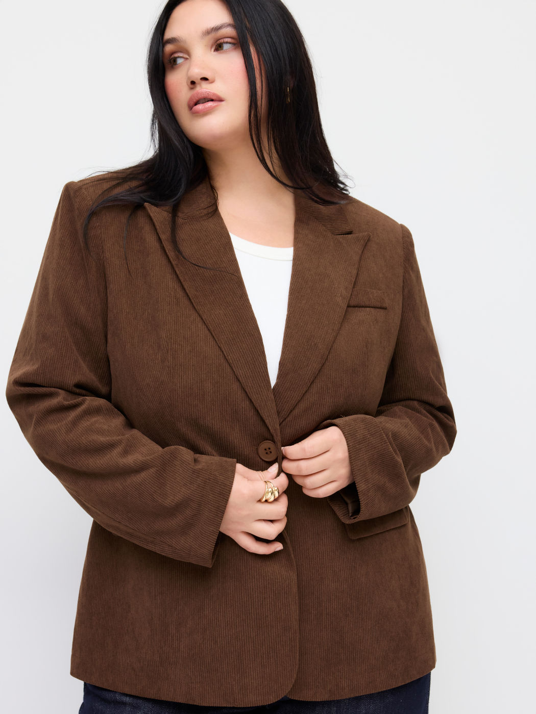 Corduroy Notched Collar Long Sleeve Blazer Curve & Plus