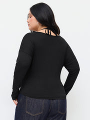 V-neck Wrap Ruched Top With Halter Lace Trim Cami Top Curve & Plus