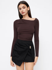 Denim Low Rise Ruched Metal Detail Micro Mini Skirt