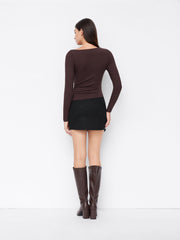Denim Low Rise Ruched Metal Detail Micro Mini Skirt
