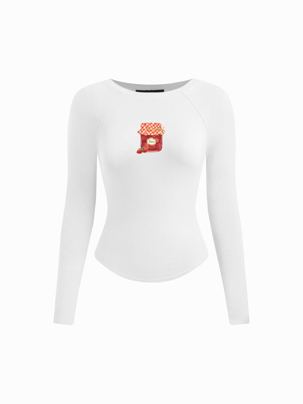 Jam Graphic Round Neckline Curved Hem Long Sleeve Tee