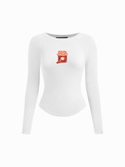 Jam Graphic Round Neckline Curved Hem Long Sleeve Tee