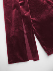 Velvet Asymmetrical Neckline Draped Metal Detail Maxi Dress