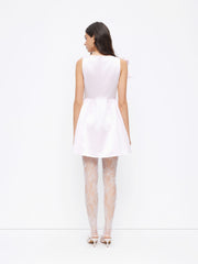 Satin Boat Neck Bowknot Ruffle A-line Mini Dress