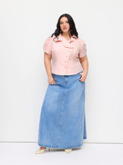 100% Cotton Collar Asymmetrical Button Blouse Curve & Plus