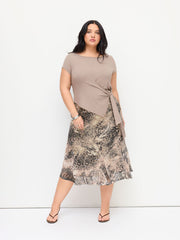Mesh Leopard Mid Rise Bowknot Ruffle Hem Midi Skirt Curve & Plus