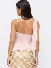 Satin Ruched Asymmetrical Hem Cami Blouse With Scarf