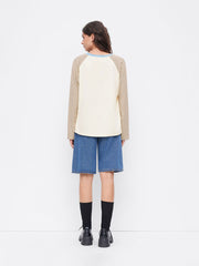 Cotton-blend Dog Graphic Round Neckline Striped Patched Tee