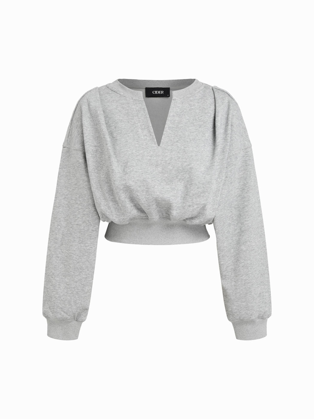 Cotton-blend V-neck Elastic Waist Cropped Sweatshirt