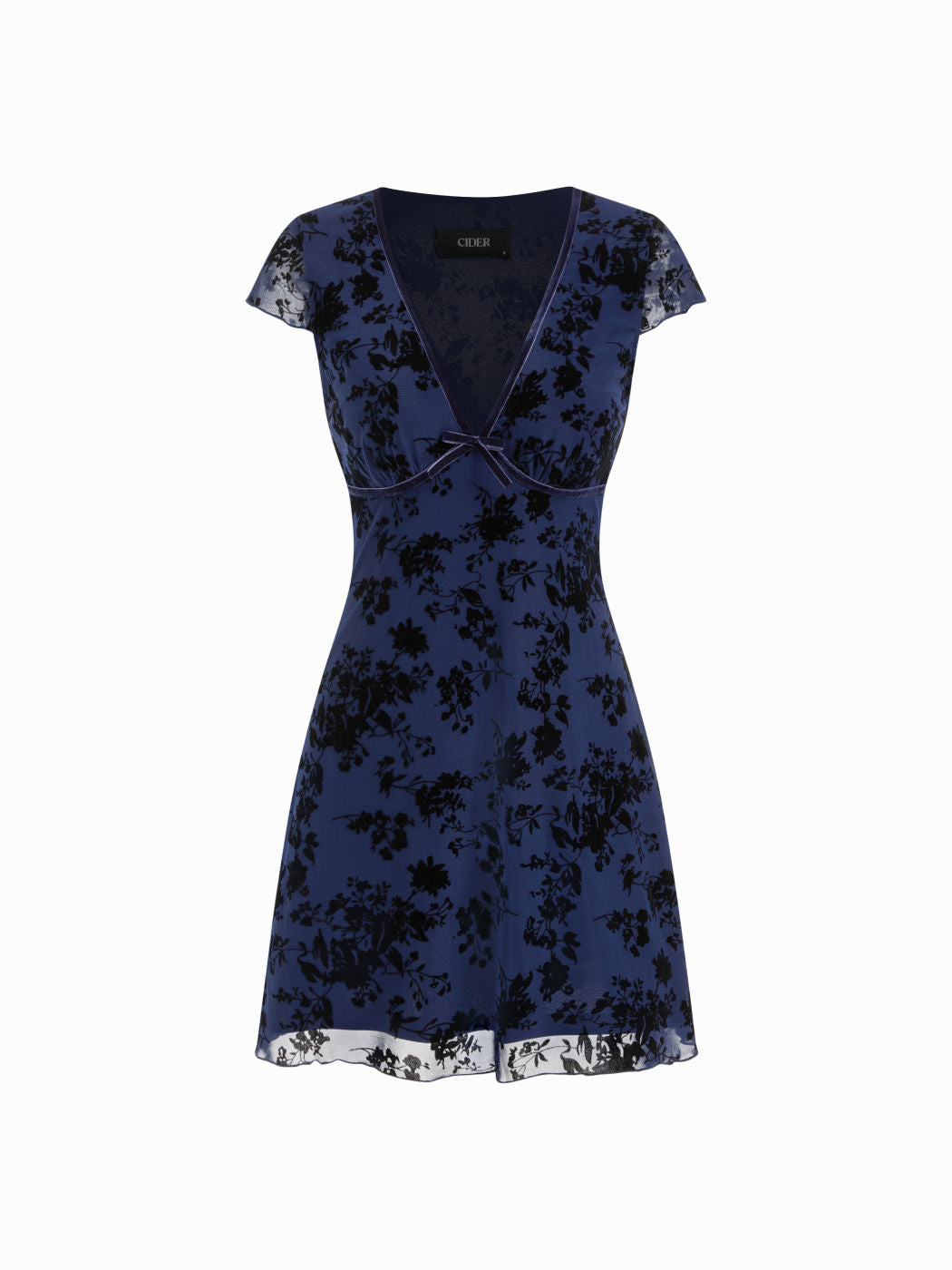 Mesh V-neck Floral Bow Mini Dress