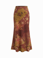Mid Rise Aztec Colorblock Mermaid Maxi Skirt