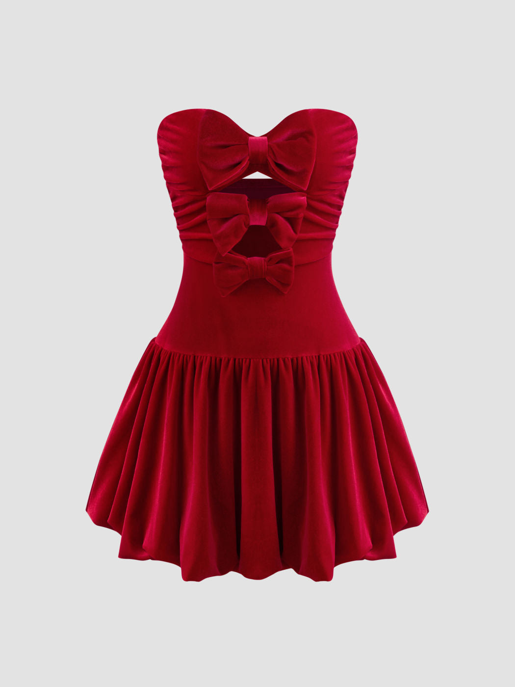 Velvet Tube Solid Bowknot Bubble Hem Mini Dress