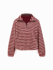 Fleece Stand Collar Long Sleeve Stripe Oversized Sweatshirt