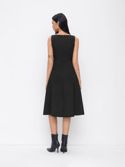 Boat Neck Ruffle A-line Midi Dress With Belt