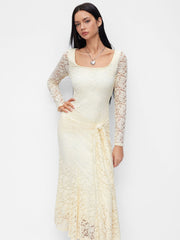 Lace Floral Knotted Ruffle Hem Maxi Mermaid Dress