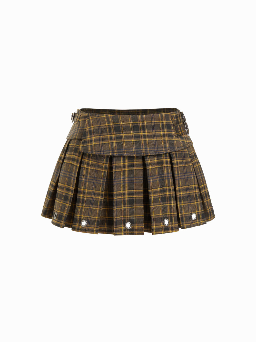 Plaid Low Rise Metal Detail Pleated Mini Skirt