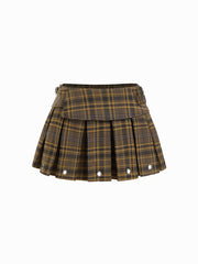 Plaid Low Rise Metal Detail Pleated Mini Skirt