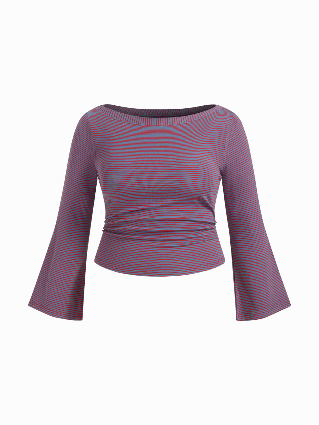 Boat Neck Striped Bell Sleeve Tee Curve & Plus