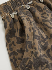 Cotton-blend Mid Rise Elastic Waist Floral Camo Wide Leg Trousers