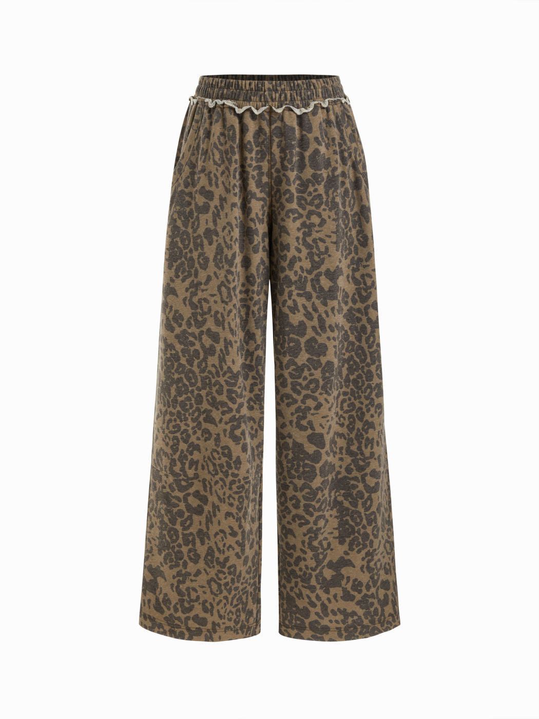 Cotton-blend Mid Rise Elastic Waist Floral Camo Wide Leg Trousers