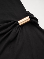 Ruched Metal Detail Asymmetrical Hem Midi Tank Dress