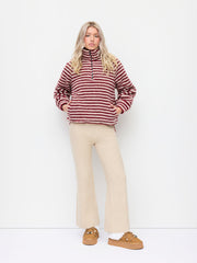 Fleece Stand Collar Long Sleeve Stripe Oversized Sweatshirt