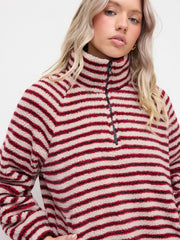Fleece Stand Collar Long Sleeve Stripe Oversized Sweatshirt