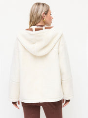 Fleece Collar Toggle Button Oversized Long Sleeve Duffle Jacket
