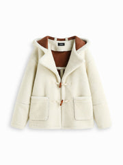 Fleece Collar Toggle Button Oversized Long Sleeve Duffle Jacket