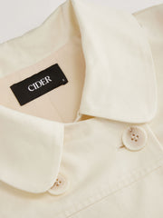 Cotton-blend Collar Double Breasted Short Puff Sleeve Oversized Blouse