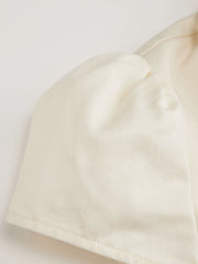 Cotton-blend Collar Double Breasted Short Puff Sleeve Oversized Blouse