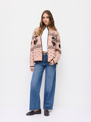 Knit Wool-blend Deer & Heart Pattern Fair Isle Oversized Jacket