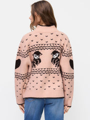 Knit Wool-blend Deer & Heart Pattern Fair Isle Oversized Jacket