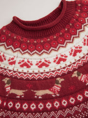 Dachshund Detail Round Neckline Oversized Sweater