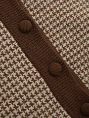 Knit Houndstooth Collar Cloak Sleeve Tweed Oversized Cardigan
