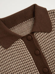 Knit Houndstooth Collar Cloak Sleeve Tweed Oversized Cardigan