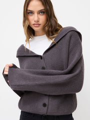 Knit Hooded Button Oversized Cardigan