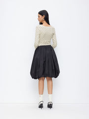 Polka Dot Boat Neck Long Sleeve Ruched Bodysuit